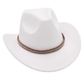 Detail of white felt cowboy hat featuring a brown leather band with sparkling rhinestones - One Size / White