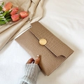 Khaki crocodile pattern envelope clutch bag with elegant golden round metal buckle - Khaki