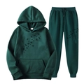 Survêtement en molleton vert foncé avec lettres imprimées, sweat à capuche et jogging - S / Haut Et Bas / Vert Foncé