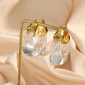 Vintage gold-plated stainless steel hoops with clear acrylic U-shaped drop pendants - Chunky Acrylic U-Shaped Hoop Earrings - Clear