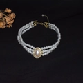 Vintage triple-layer pearl choker with a crystal-encrusted pink centerpiece and gold chain - Gold Oval Triple Layer Style (15# Necklace)