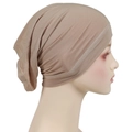 Detail view of khaki modal hijab cap with soft texture and elastic non-slip design - One Size / Camel