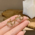 Boucles d'oreilles classiques en C entrelacés, dorées avec un micro-pavage de zircons étincelants - 38# Tige en Argent - Boucles d'Oreilles Double C Entrelacées en Zircon Doré