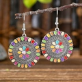 Bohemian retro drop earrings with colorful enamel floral details and round hollow pendants - Retro Silver Woven Enamel (S1756 Drip Oil)