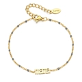 Bracelet maman en acier inoxydable doré avec perles grises et fermoir mousqueton - Mama - Perles Grises