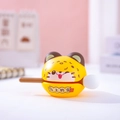 Cute yellow tiger figurine bell with Baofu text on a soft pink background - 3043 Leopard Bell