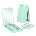 Specchio per trucco a LED verde menta portatile con base portaoggetti e pettine - Verde Menta