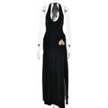 Elegant black halter dress with gold waist chain and high slit for a sexy summer outfit - Black