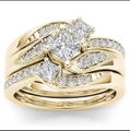18k gold plated 3-piece engagement ring set featuring a princess cut cubic zirconia - US 6 / Gold