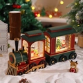 Gros plan de la boîte à musique train du Père Noël avec paillettes et éclairage LED - Bonhomme de Neige Peint Double Section