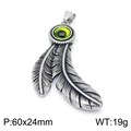 Macro shot of silver feather pendant with green eye stone detailing stainless steel jewelry - Single Pendant Style 13