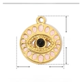 Detailed view of pink enamel evil eye pendant with dimensions 18mm x 15mm and 1.9g weight - Round Pink Natural Stone Evil Eye (YE652-1)