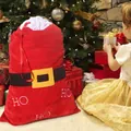 Großer roter Samt-Geschenksack mit Kordelzug und HO HO HO-Druck am Weihnachtsbaum - Stil 99# Gürtel
