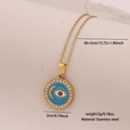 Gold stainless steel necklace featuring a blue evil eye and moon pendant with crystals - Round Blue Enamel Star Moon Eye Large (6#)