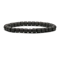 Bracciale elastico minimalista con perline cilindriche in ematite nera opaca da uomo - Nero