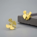Exquisite gold-finished butterfly earrings featuring a textured matte metal surface for women - 925 Silver / Gold