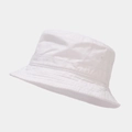 Close-up of white cotton bucket hat featuring reinforced stitching on the brim and crown - Adjustable / White
