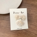 Lace bow hair clip set for girls in cream beige color on handmade product display card - Bow + Knotted Bow