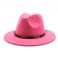 Detail of pink wool fedora hat featuring a brown braided band with silver metal studs - M(56-58cm) / Rose Red