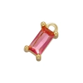 Detailed view of rectangular pink zircon pendant with gold-plated metal clasp for DIY jewelry - Gold Pink