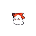 Dettaglio di una spilla in smalto fantasma bianco con cappello da mago rosso - Spilla Fantasma con Cappello