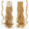 Golden blonde curly ponytail hair extension with velcro wrap and lace base attachment - Strawberry Blonde