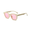 Lunettes de soleil rétro à monture crème épaisse avec verres roses et rivets argentés - Monture Beige Verres Roses