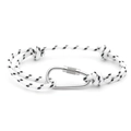 Dettaglio del bracciale in corda intrecciata bianca e nera con chiusura a moschettone argento - N. 22 Intrecciato Bianco e Nero