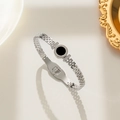 Silver stainless steel bracelet with Roman numerals and black disk inlay - Silver