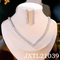 Parure élégante de collier et boucles d'oreilles avec zircons blancs taille carrée - Argent (JXTL21039)