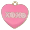 Colgante de corazón rosa con grabado XOXO y aro de metal dorado para joyas DIY - 21x21mm / Corazón XOXO Rosa