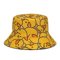 Yellow bucket hat featuring all-over cartoon duck print with stitched brim details - M (56-58cm) / Yellow Print Little Duck (08)