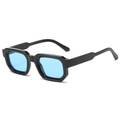 Retro rectangle sunglasses featuring thick black frame and bright blue lenses - Black Frame Blue Lens