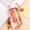 Pink minimalist portable plastic water bottle with handle rope and record slogan - 380ml / Pink