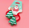 Green Christmas tree hair ties with red elastic bands for kids on holiday card - Snowy Green Christmas Tree