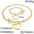 Golden heart jewelry set with OT toggle clasp necklace and bracelet on white background - Gold Set (KS138371-Z)