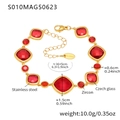 18K gold plated stainless steel anklet with red Czech glass and zircon stones - Square-Gold Red Zircon (S010)