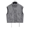 Dunkelgraue Steppweste für Damen mit Wellenmuster, Stehkragen und Kordelzug-Taschen - XS / Grau