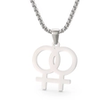 Silver interlocking female symbol pendant with round pearl chain in minimalist style - Double Female Gender Symbol Style (KP100476)