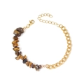 Détail du bracelet en pierre naturelle brune et chaîne cubaine en acier doré inoxydable - Oeil de Tigre Jaune Or