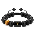 Braided 10mm lava stone bead bracelet with tiger eye and gold letter Y charm - Letter-Y