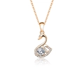 Rose gold swan pendant necklace featuring white zircon stones and heart-shaped accents - Swan Design (fddz-003) / Rose Gold