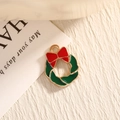 Christmas wreath pendant with red and green enamel in gold finish for jewelry making - Christmas Wreath / EAR0011/Gold Red Green