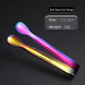 Rainbow plated 304 stainless steel ice tong with a small spoon-shaped head and SUS stamp - 304 Stainless Steel Ice Tongs [Rainbow]
