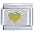 Silver modular bracelet charm with yellow enamel heart and arrow design - 0051 One Arrow Through The Heart - Huang