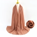 Brown pearl chiffon long scarf for women, elegant lightweight hijab wrap on mannequin - Brown