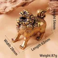Antique brass Kirin incense burner statue, traditional Chinese mythical beast home decor - Big Lion