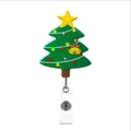 Retractable badge holder with green glitter Christmas tree and colorful ornaments - Christmas Tree