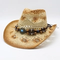 Cappello da cowboy in stile etnico con perline di legno e turchese per spiaggia - M (56-58cm) / Beige