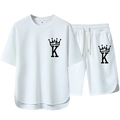 Ensemble de sport été blanc pour homme avec imprimé couronne K t-shirt et short décontracté - M / Blanc